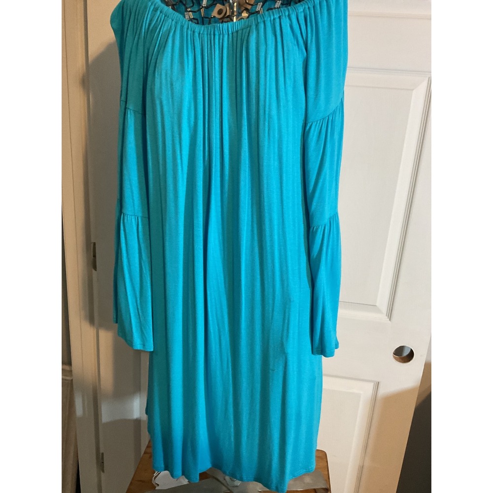 By Together Turquoise Off Shoulder Bell Sleeve Boho Tunic Dress M